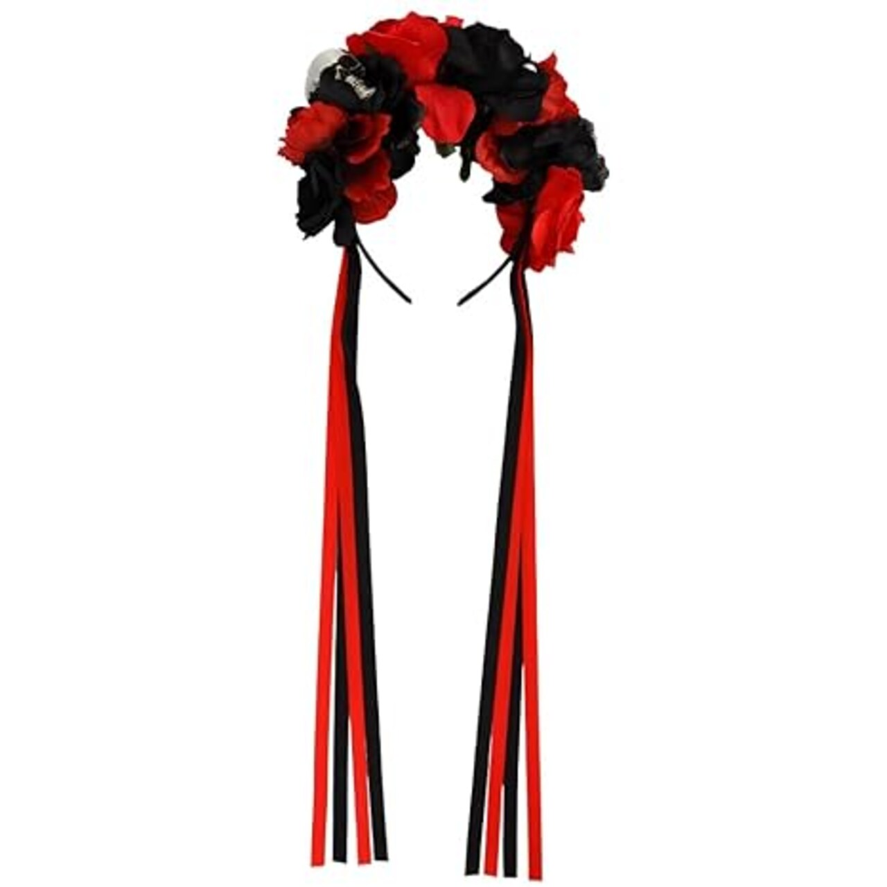 Flower Crown Day of the Dead Rose Headbands Skull Floral Crown Mexican Headpiece with Ribbon for Women Girls Black Red